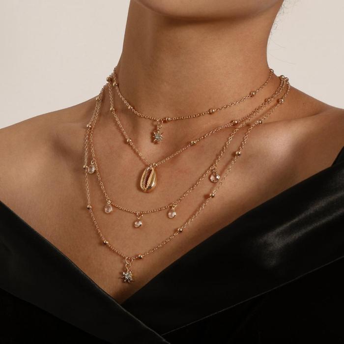 Exquisite Diamond Pendant Necklace Bohemia Layered Choker Necklace Women