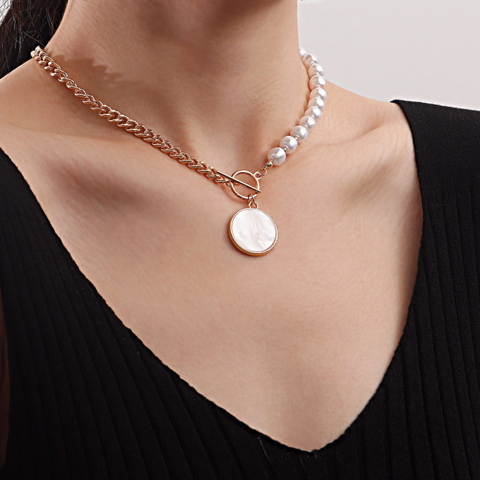 Design Stitching Chain Imitation Pearl Beads Pendant Necklace Female Choker Collar Jewelry for Women
