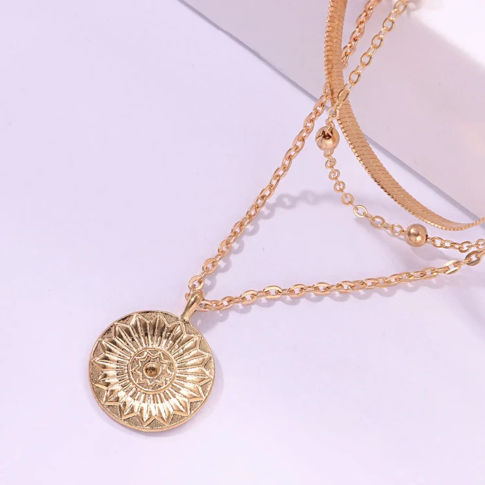 2025Trend Stainless Steel Jewelry Personalized Lotus Chain Stylish Simple Versatile Multi-layer Round Bead Necklace Mother'sGift