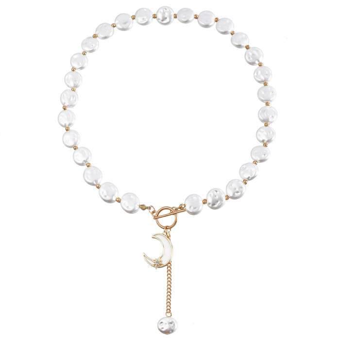 Simple Single-layer Baroque Imitation Flat Pearl Necklace Accessories Cool and Stylish Sweater Chain Jewelry