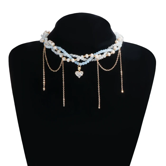 Ins Multi-layer Imitation Pearls Multilayer Tassels Necklace Cool Cross Star Crystal Tassels Chokers Necklace Chain Jewelry