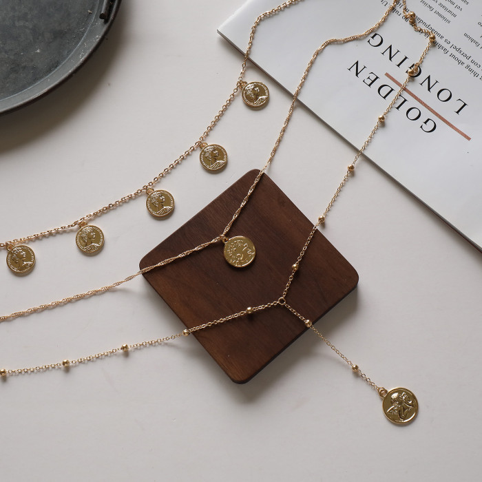 Bohemian Necklace For Women Trendy Stainless Steel Vintage Multilayer Long Chain Pendant Necklaces Ladies Accessories Gifts