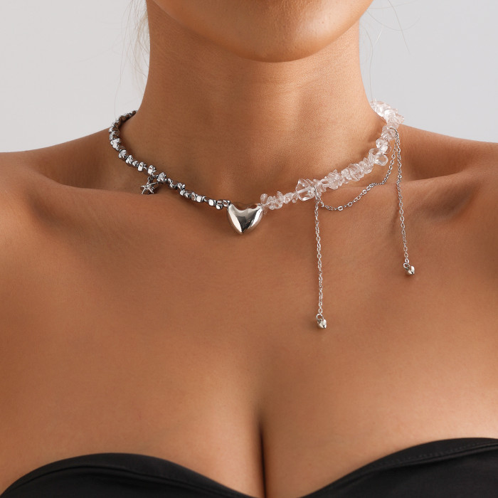 Love Heart Zircon Double Chain Fringe Design Ins Crystal Necklace for Women Festivals Gift Fashion Trend Accessories