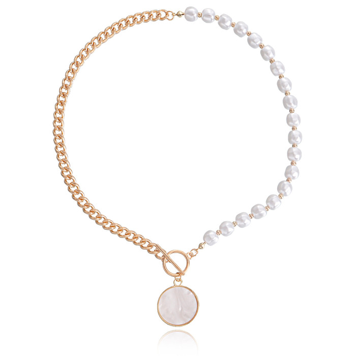 Design Stitching Chain Imitation Pearl Beads Pendant Necklace Female Choker Collar Jewelry for Women