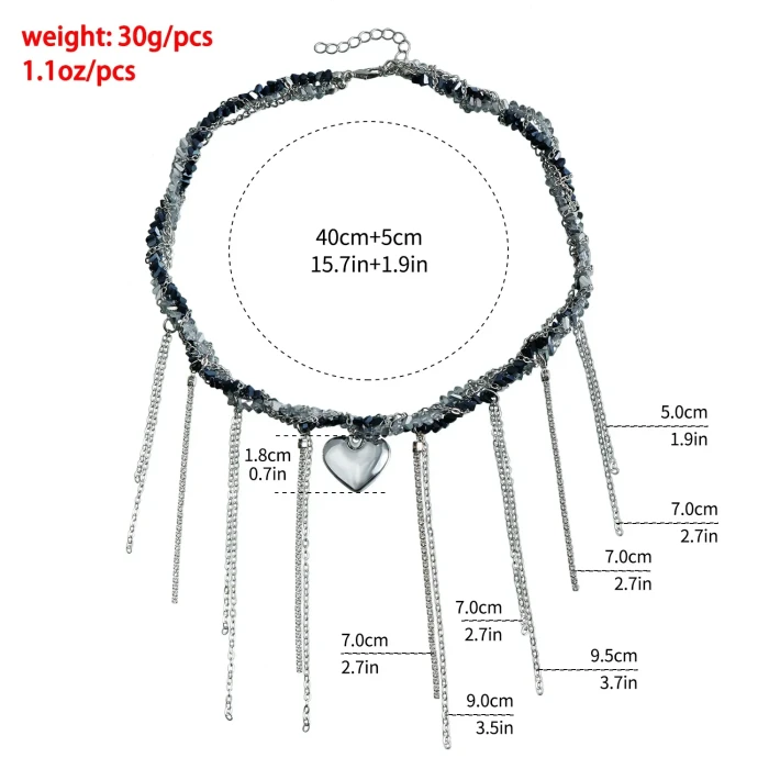European and American Jewelry Ins Fashion Heart Tassel Pendant Trendy Temperament Collarbone Chain Design Necklace Chokers