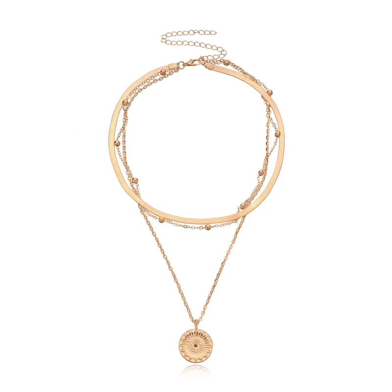 2025Trend Stainless Steel Jewelry Personalized Lotus Chain Stylish Simple Versatile Multi-layer Round Bead Necklace Mother'sGift