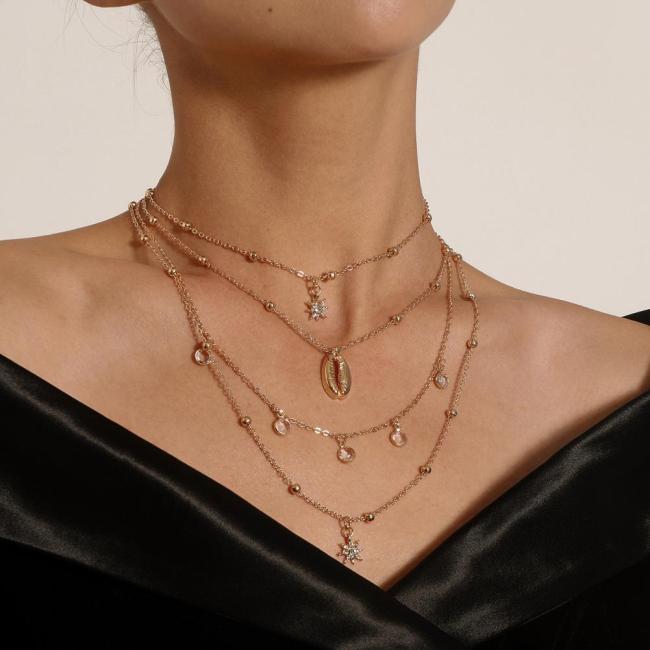 Exquisite Diamond Pendant Necklace Bohemia Layered Choker Necklace Women