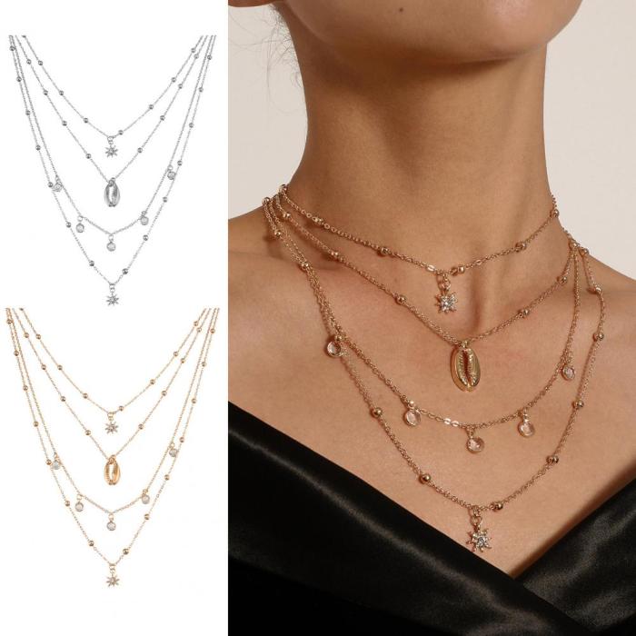 Exquisite Diamond Pendant Necklace Bohemia Layered Choker Necklace Women