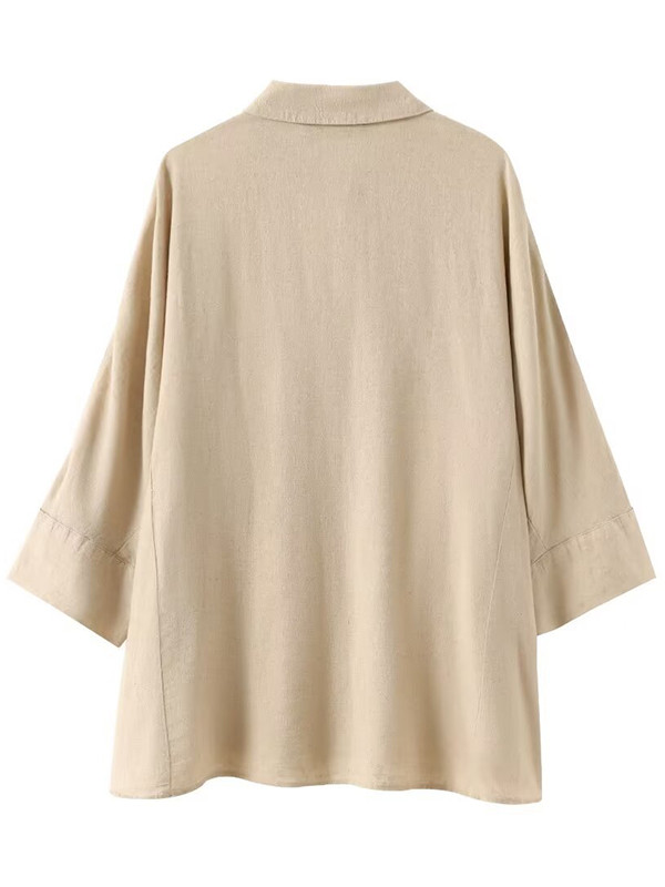 Loose Solid Color Split-Joint Split-Side Lapel Blouse + Elasticity Pleated Pants Trousers Two Pieces Set