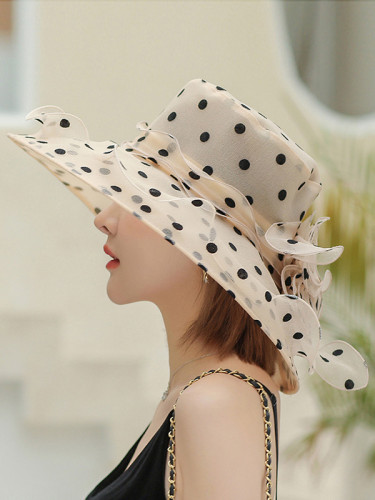 Flower Shape Gauze Polka Dot See-Through Split-Joint Sun Hat