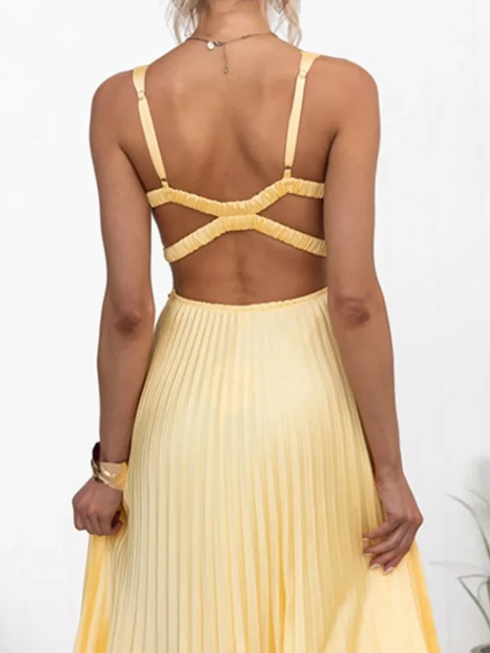 Women's Holiday Elegant Solid Color Pleated Maxi Dress