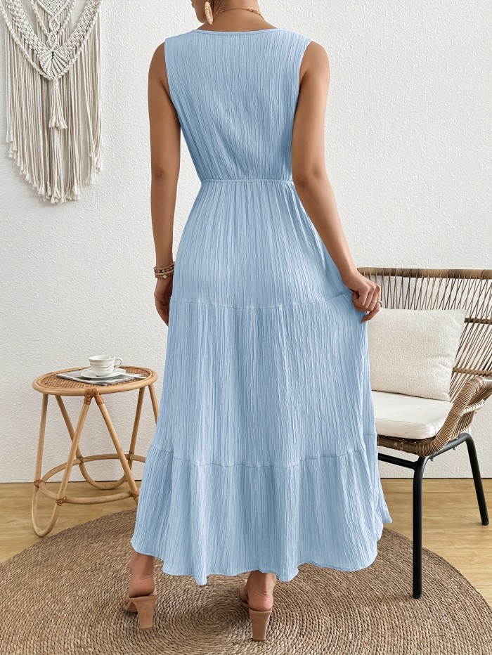 Women’s Solid Color V-Neck Sleeveless Maxi Dress