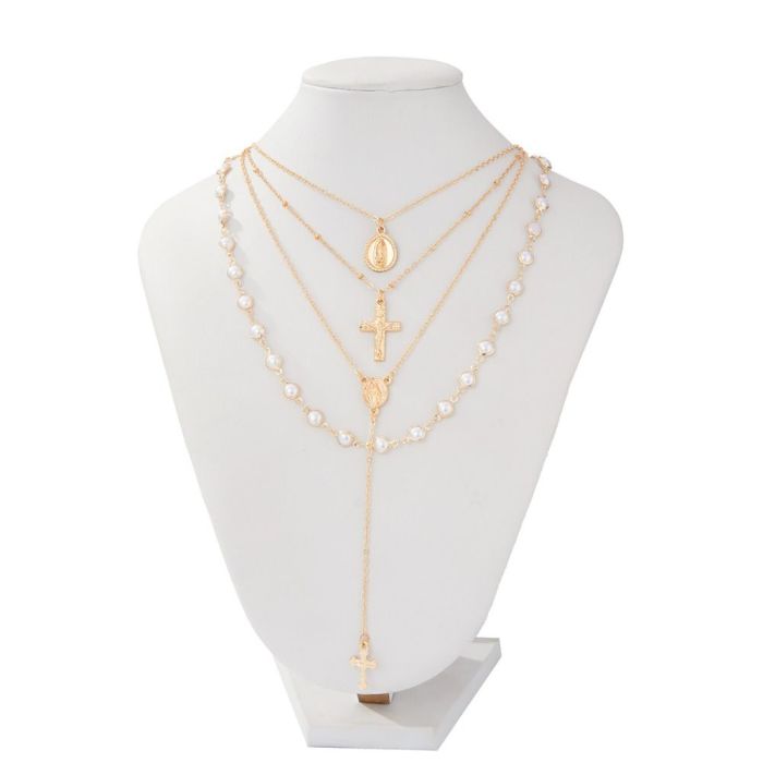 Ingemark Simple Cross Pendant Necklace Colorful Crystal Metal Chain Choker Necklace Hip Hop Tassel Clavicle Necklace Women