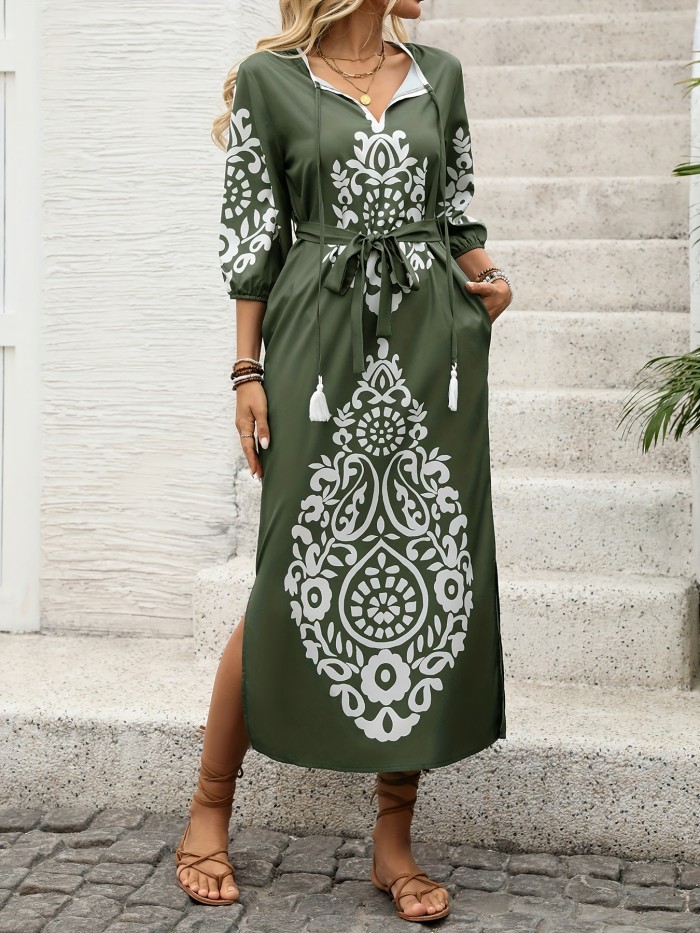 Women’s Olive Green A-Line Midi Dress