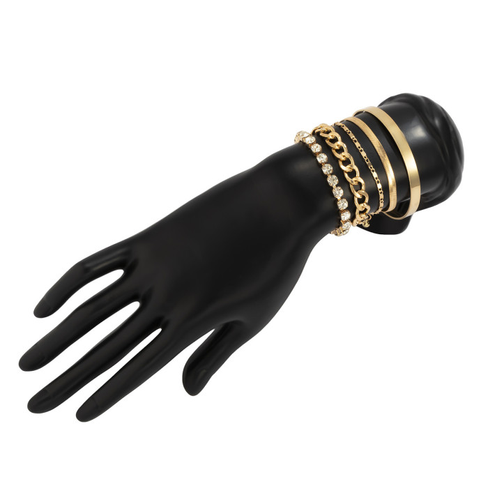 5Pcs/Set Hip Hop Heavy Metal Rhinestone Chain Bracelets Women Adjustable Crystal Multilayer Bangles Set Girls Hand Jewelry Gift