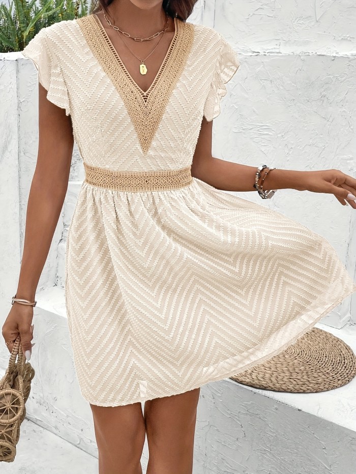 Women's Fashion Elegant Ruffle V-Neck Striped Dress