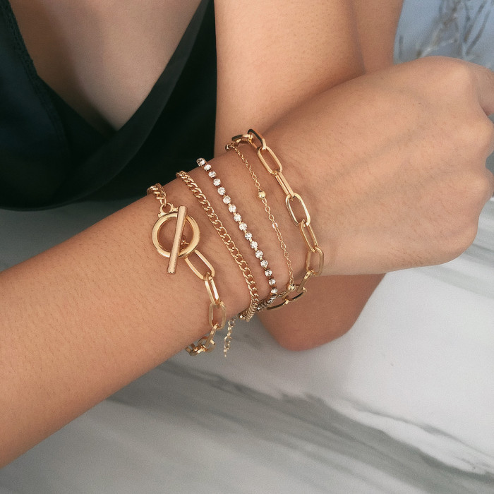 Layered Shiny Rhinestones Bracelets Set for Women Trendy Charms Hand Chains 2023 Fashion Jewelry Accessories on Hand Girls Gifts