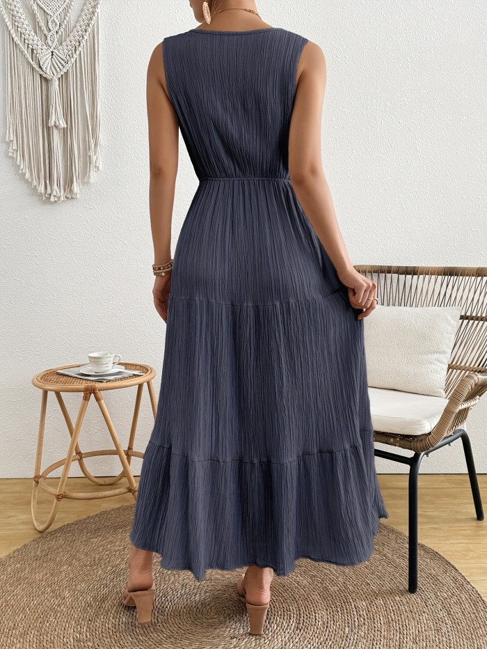 Women’s Solid Color V-Neck Sleeveless Maxi Dress