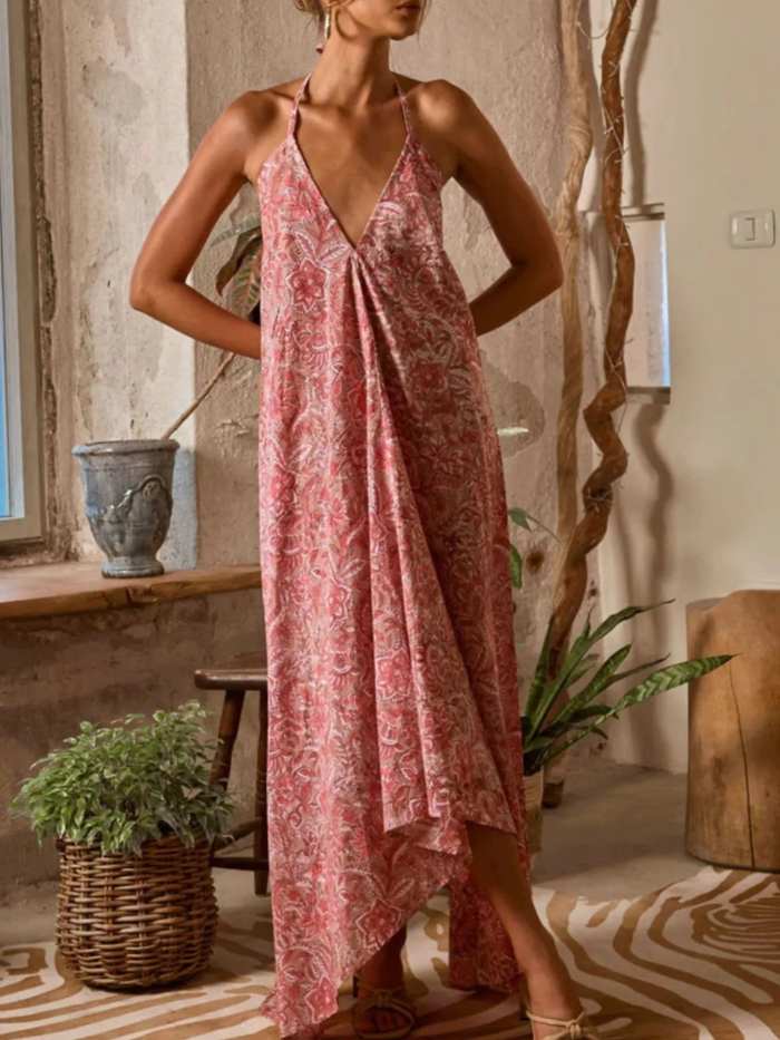 Printed Halter Neck Maxi Cami Dress