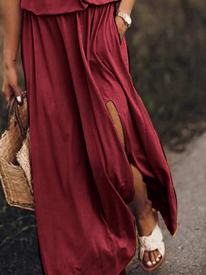 Full Size Half Zip Sleeveless Maxi Dress with Side Slit Plus Size