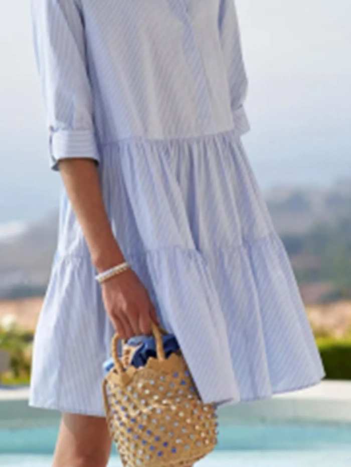 Full Size Tiered Striped Mini Shirt Dress Plus Size