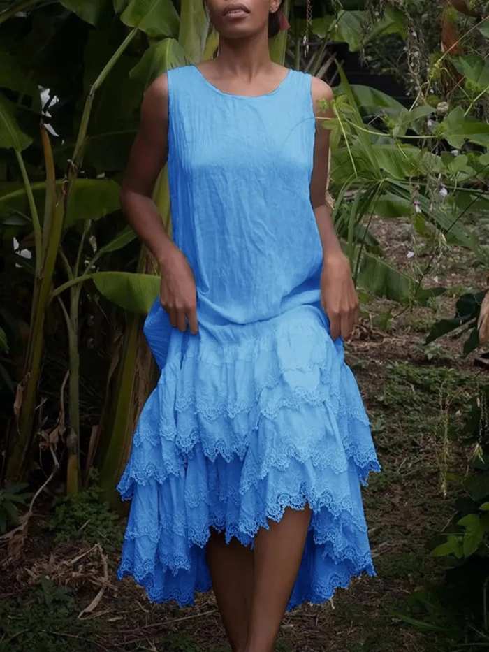 Full Size Lace Detail Round Neck Sleeveless Dress Plus Size