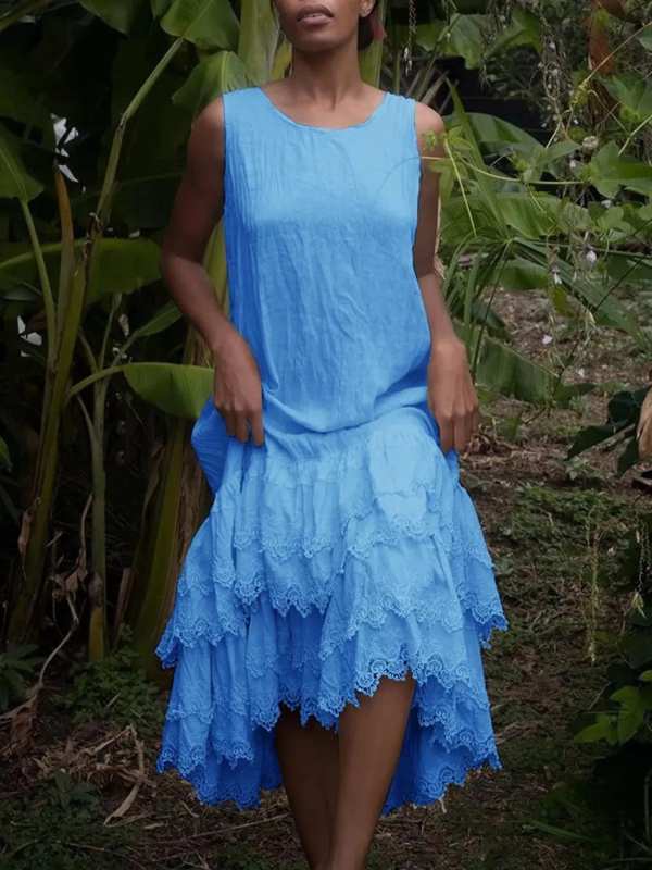 Full Size Lace Detail Round Neck Sleeveless Dress Plus Size