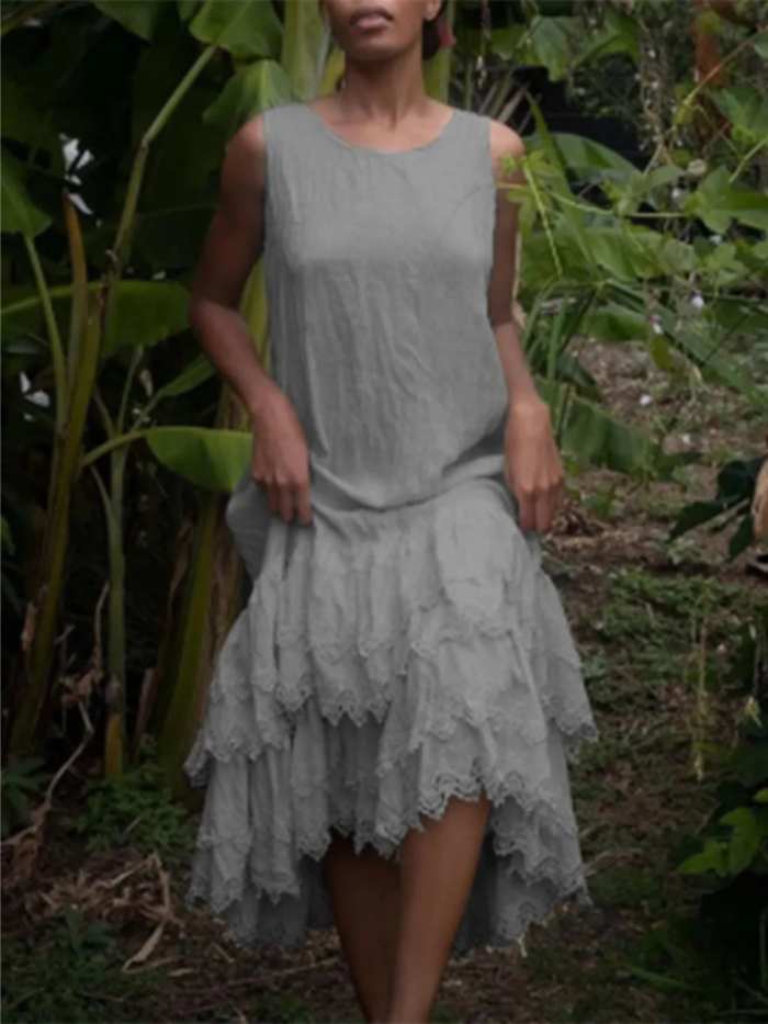 Full Size Lace Detail Round Neck Sleeveless Dress Plus Size