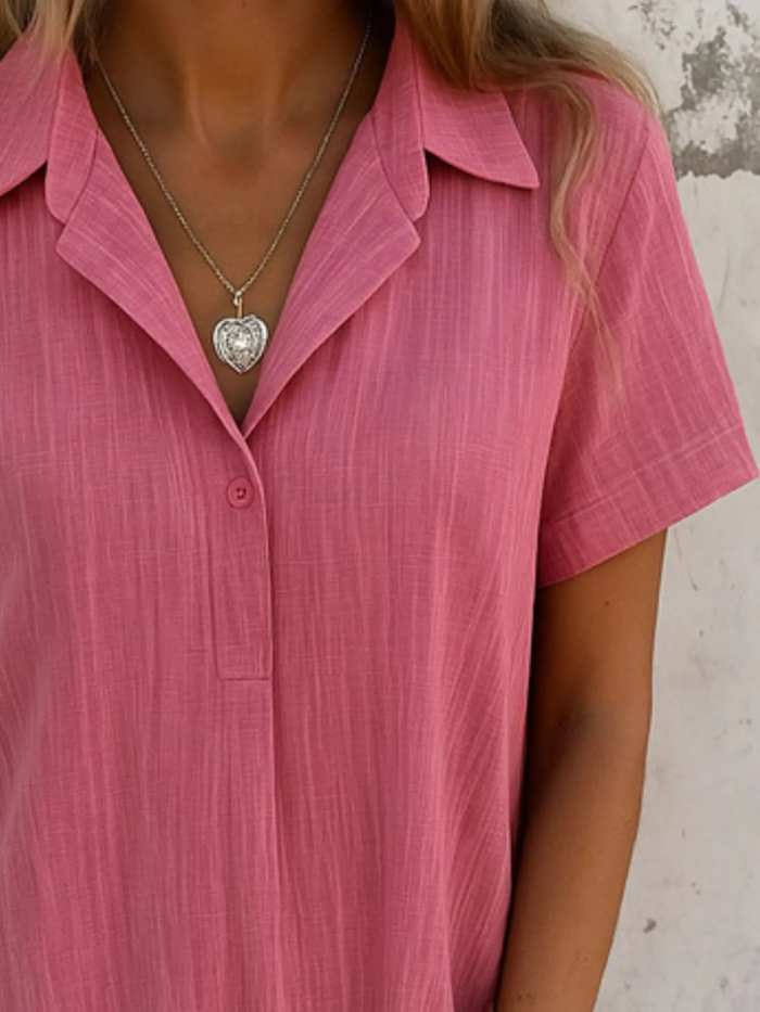 Full Size Short Sleeve Shirt Dress with Collar Plus Size
