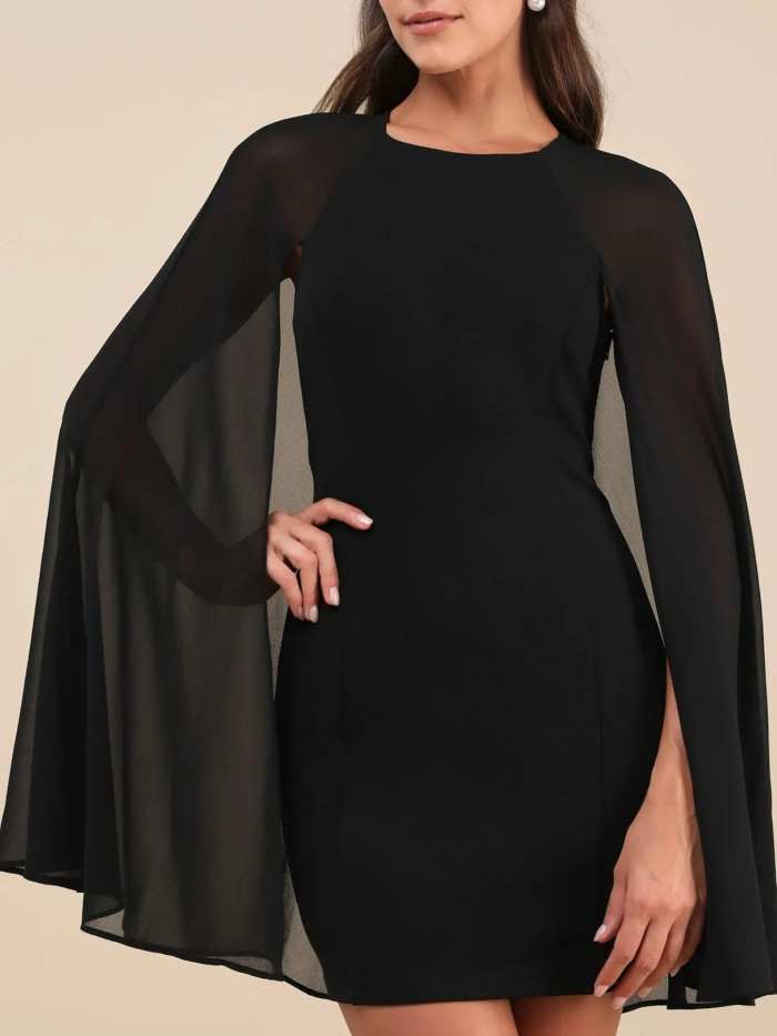Mesh Cape Sleeve Mini Dress