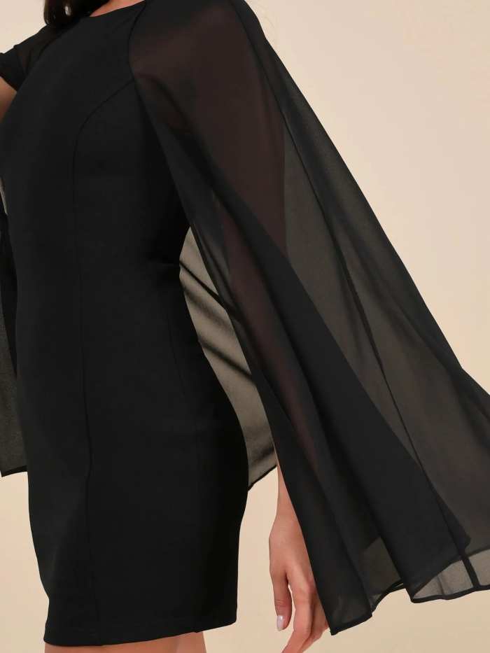 Mesh Cape Sleeve Mini Dress