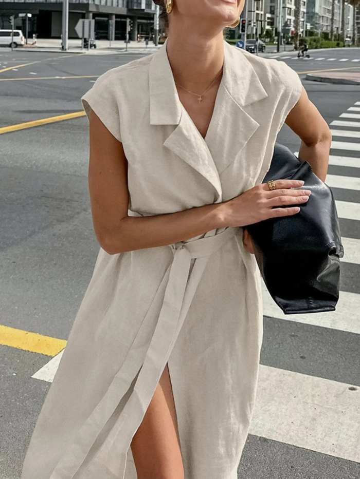 Tie Waist Cap Sleeve Maxi Dress