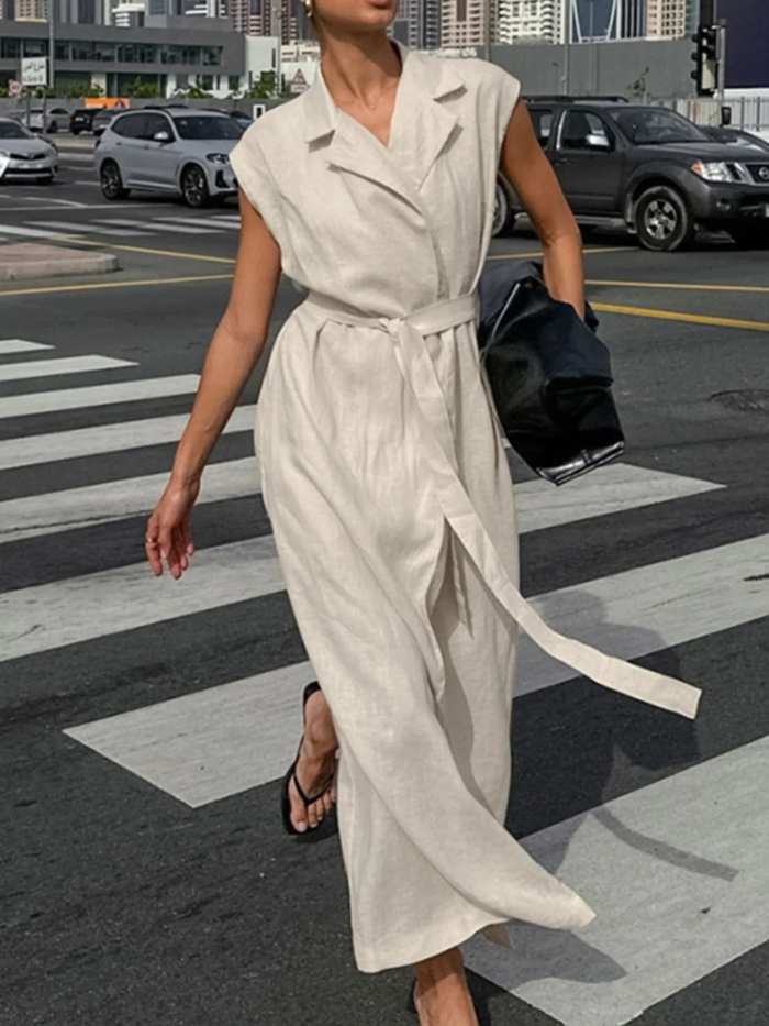Tie Waist Cap Sleeve Maxi Dress