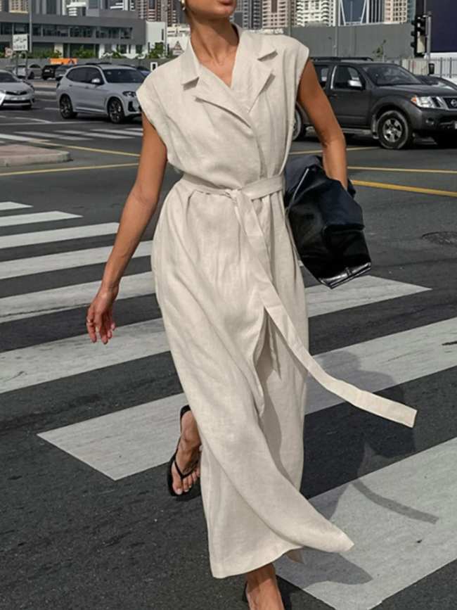 Tie Waist Cap Sleeve Maxi Dress