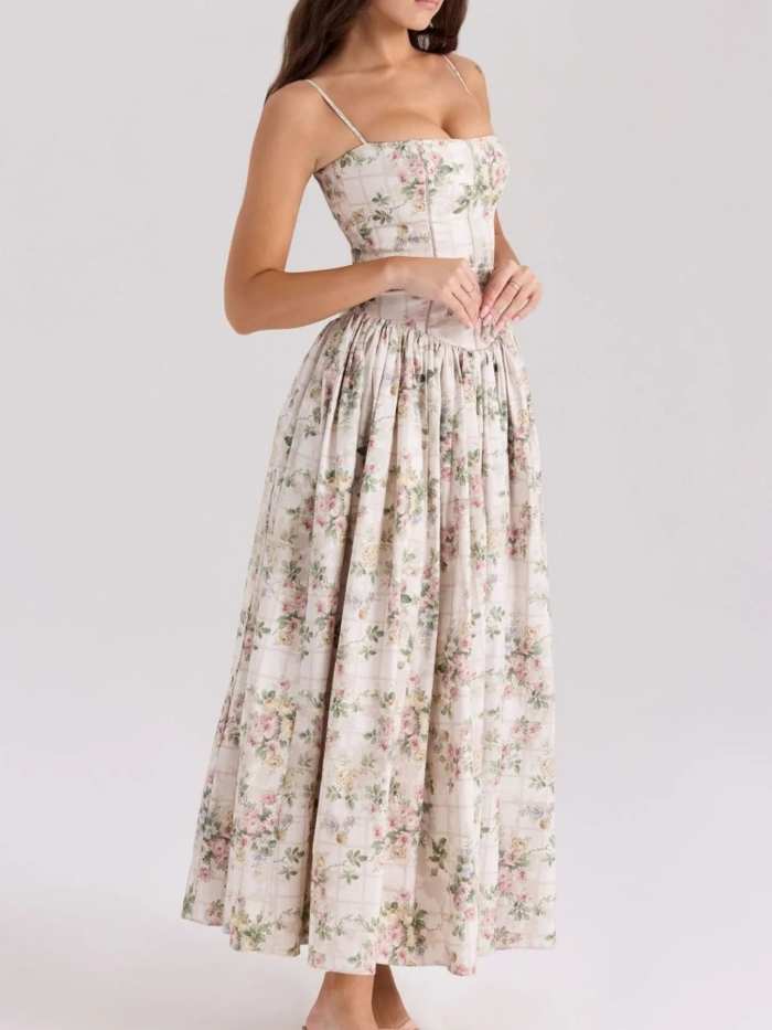 Floral Print Square Neck Maxi Cami Dress