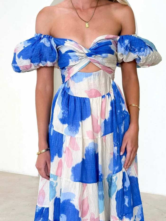 Off-Shoulder Floral Tiered Dress with Ruffle Details
