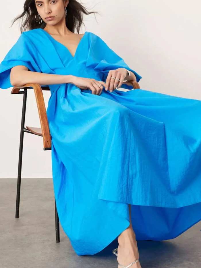 V-Neck Half Sleeve Midi Dress