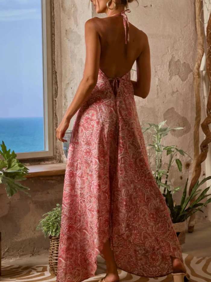 Printed Halter Neck Maxi Cami Dress