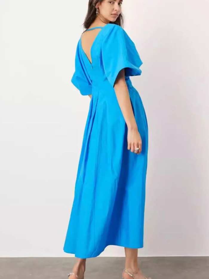 V-Neck Half Sleeve Midi Dress