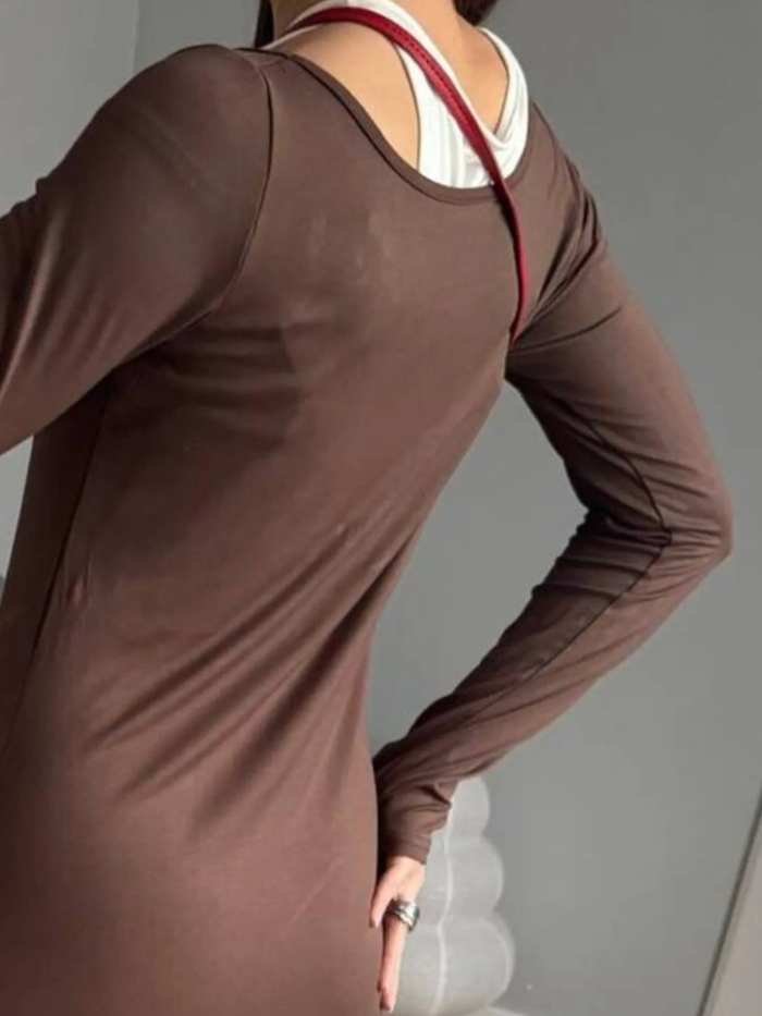 Contrast Long Sleeve Maxi Dress