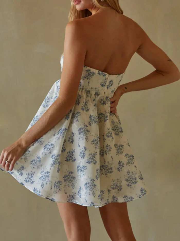 Strapless Floral Print Summer Dress