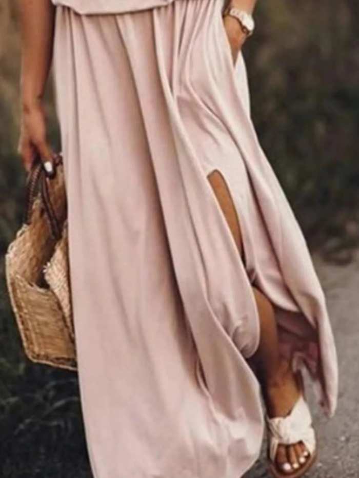 Full Size Half Zip Sleeveless Maxi Dress with Side Slit Plus Size