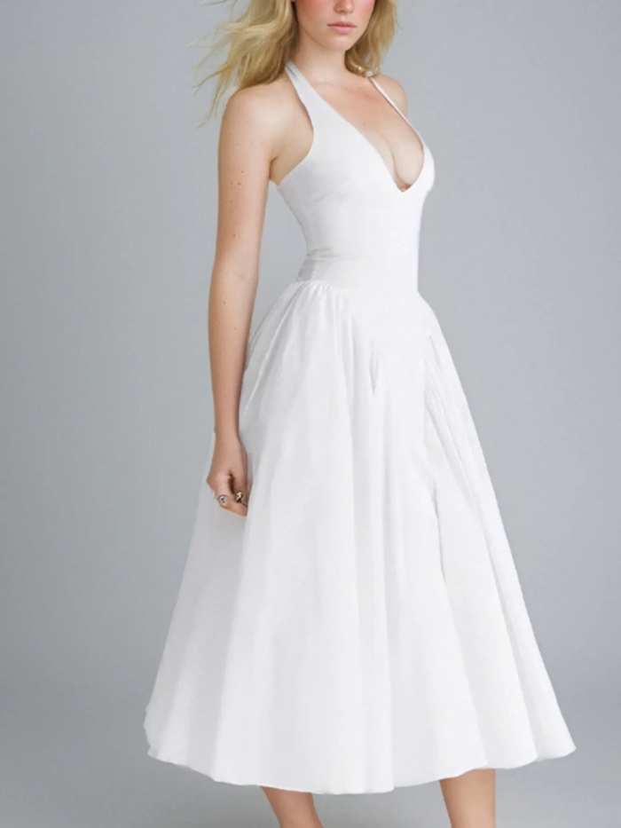Full Size Ruched Halter Neck Midi Dress Plus Size