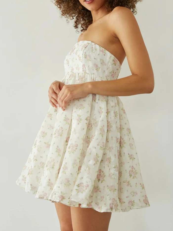 Strapless Floral Print Summer Dress