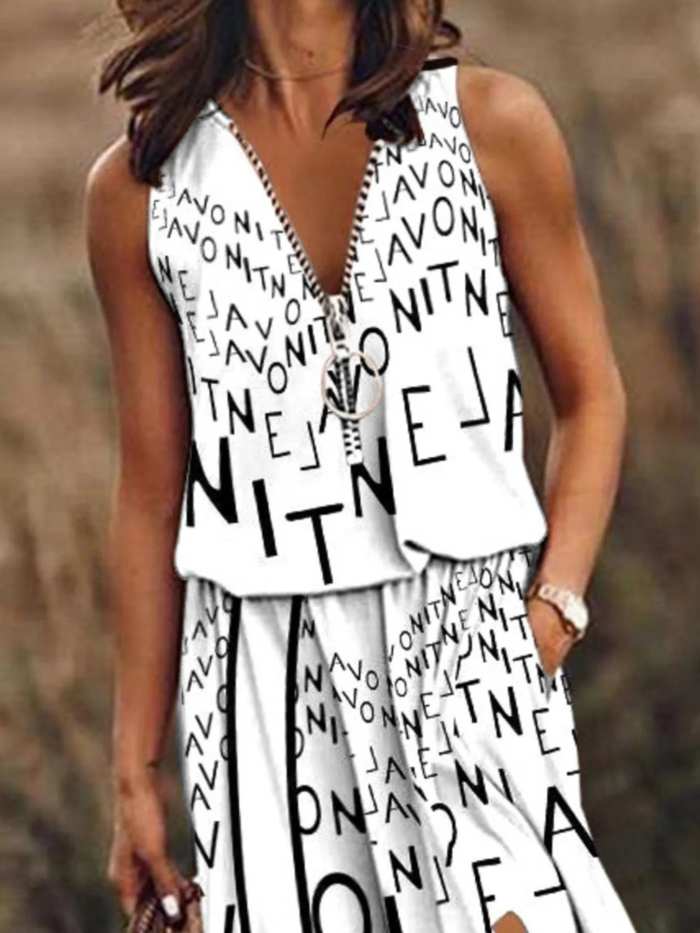 Full Size Half Zip Sleeveless Maxi Dress with Side Slit Plus Size