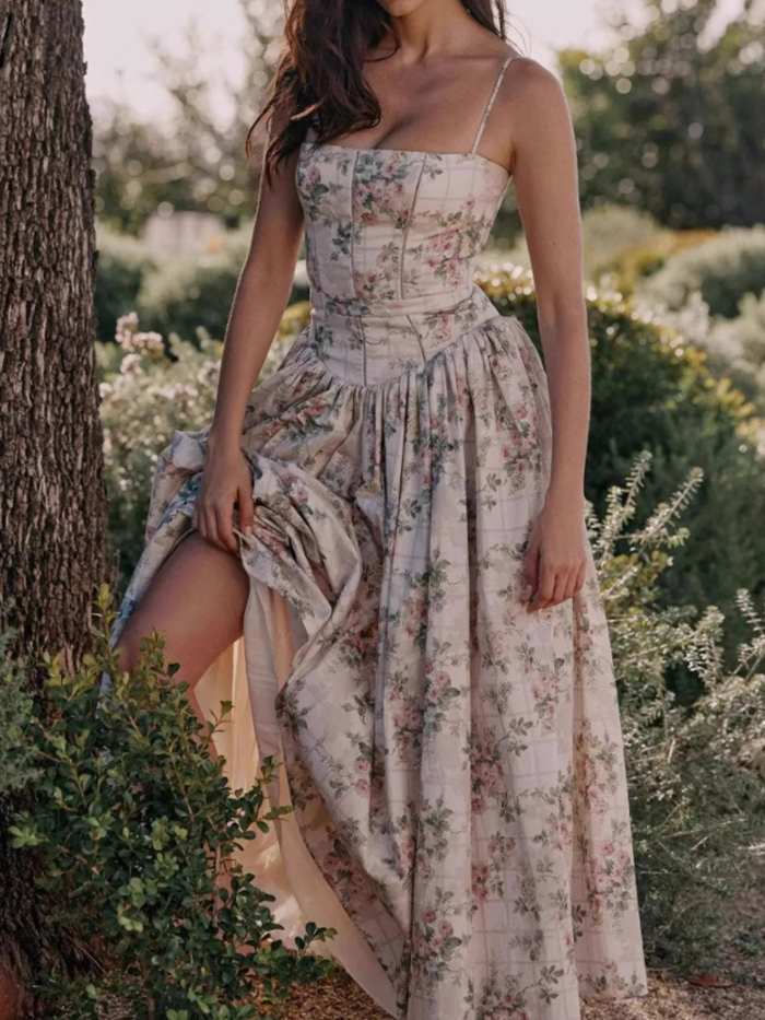 Floral Print Square Neck Maxi Cami Dress