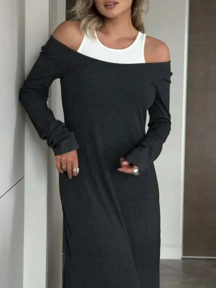 Contrast Long Sleeve Maxi Dress