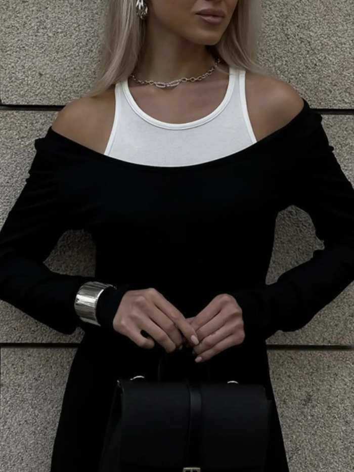 Contrast Long Sleeve Maxi Dress