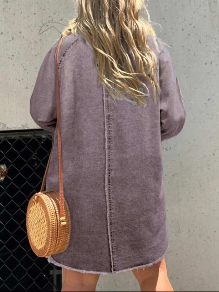 Full Size Button-Front Long Sleeve Denim Shirt Dress Plus Size