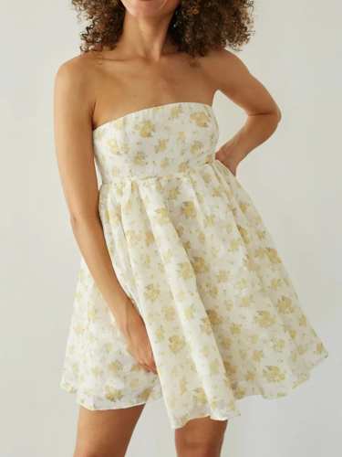 Strapless Floral Print Summer Dress